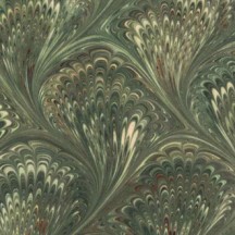 Hand Marbled Paper Peacock Pattern in Olive Green ~ Berretti Marbled Arts